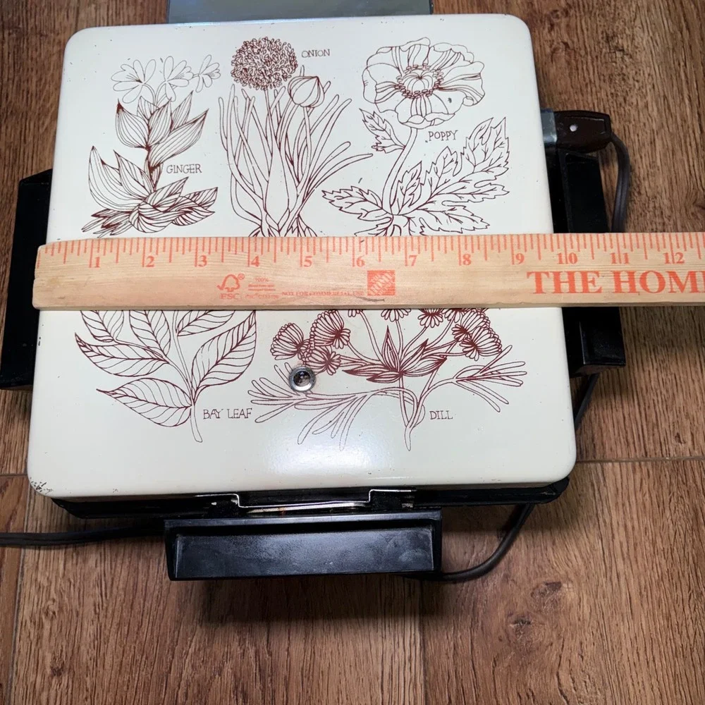 Vintage Sears CounterCraft Grill-Waffle Maker Brown Cream Botanical Herb Tested